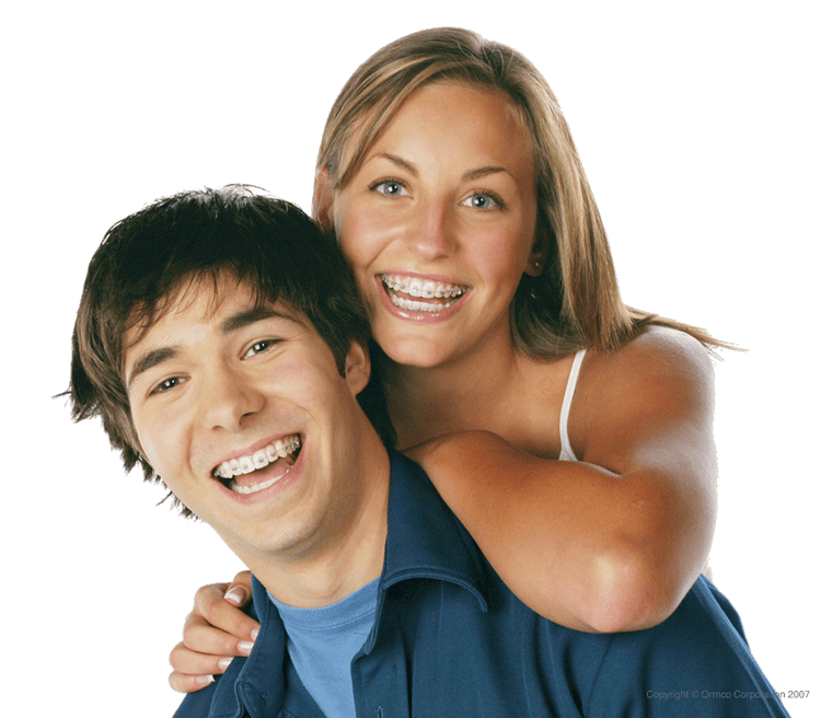 a teenage girl and boy with braces
