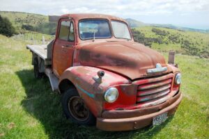 Old red chevy pickup truck