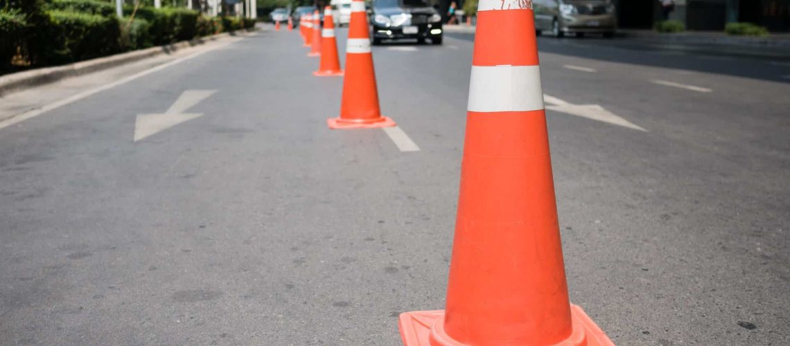 Traffic control cones at side street to prevent car parking