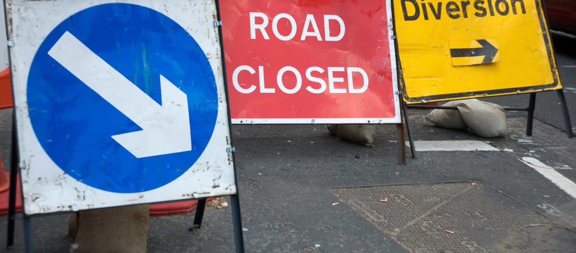 Signs informing about a closed road