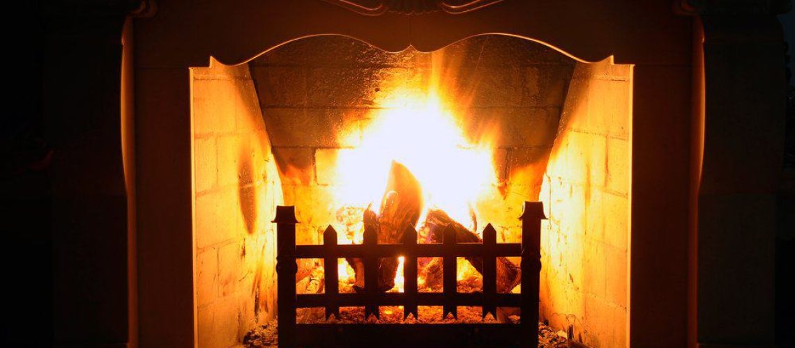 beautiful fireplace burning wood