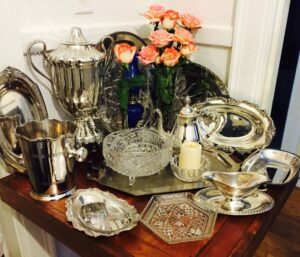 shiny dishes and decor with silver polish